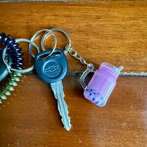 NEW mini boba tea keychain pink, Hang on keys, backpack, or handbag